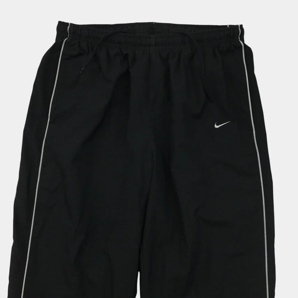 VINTAGE Nike Y2K Mens XL Black Track Pants Swoosh Logo Windbreaker Piping Baggy